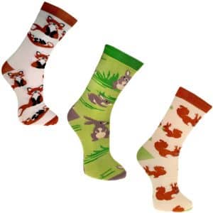 Multipack of 3 pairs of Bamboo socks containing i pair each of squirrel, foxes & rabbits