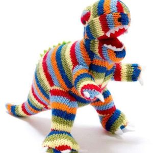 Best Years Knitted Rainbow Stripe T Rex Dinosaur Rattle