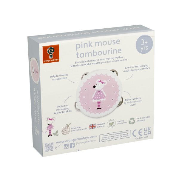 Orange Tree Toys - Wooden Pink Mouse Tambourine back of packaging