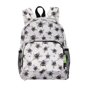Eco Chic Bumble Bee Foldable Backpack with bee print on recycled rPET fabric