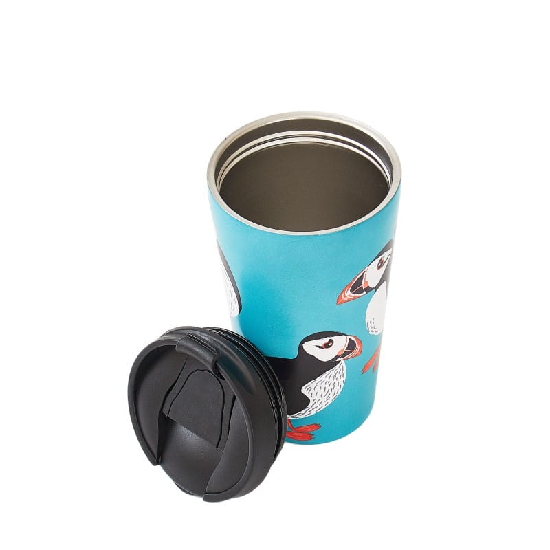 Eco Chic Thermal Coffee Cup - Teal Puffins 3 Eco Chic Thermal Coffee Cup - Teal Puffins