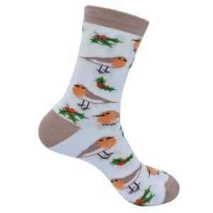 Bamboo Christmas Socks with Robins