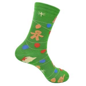 Bamboo Christmas Socks Green with Gingerbread People and decorations