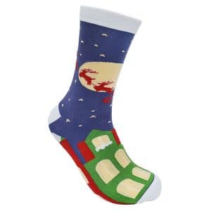 Bamboo Christmas Socks with Santa flying in his Sleigh across the rooftops