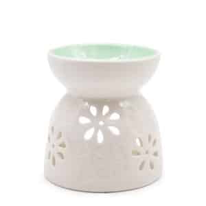 Classic White Oil/Wax Melt Burner - Floral with Teal Well