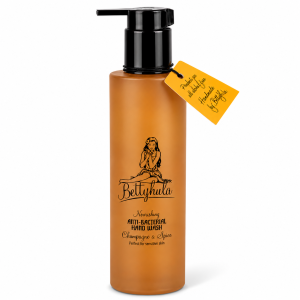 BettyHula Champagne & Spice Anti-Bacterial Hand Wash 150ml in amber glass pump bottle