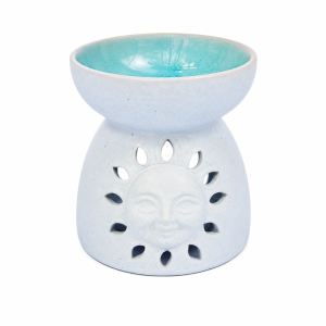 Blue Sun Ceramic Oil Burner | Fair Trade Wax Melt Burner | Essential Oil Burner | Celestial Sun Home Décor | Handmade Gift
